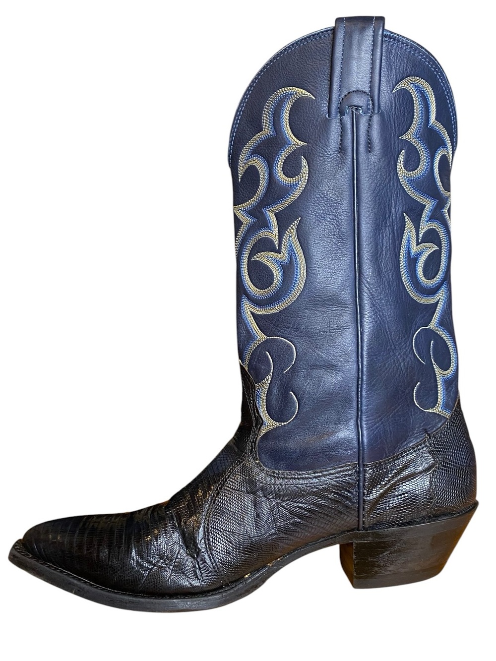 Nocona 1550-28-005 Vintage Blue Lizard & Leather Western Cowgirl Boots SZ 7D - Picture 8 of 15